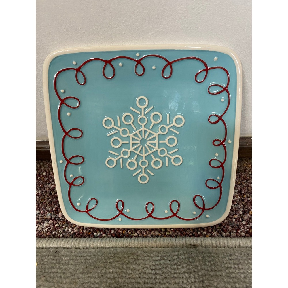 Hallmark‎ Christmas Snowflake 7" Square Dessert Salad Cookie Plate Blue Winter